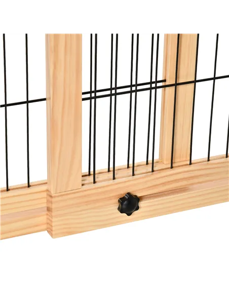 PawHut Freestanding Dog Gate, Foldable Pet Fence, Indoor Wood Barrier, Stair Gate with Support Feet, for Doorway, Hallway, Small