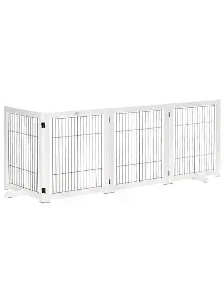 PawHut Freestanding Folding Pet Gate 4 Panels Dog Puppy Barrier with Support Feet