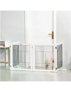 PawHut Freestanding Folding Pet Gate 4 Panels Dog Puppy Barrier with Support Feet 2