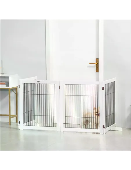 PawHut Freestanding Folding Pet Gate 4 Panels Dog Puppy Barrier with Support Feet