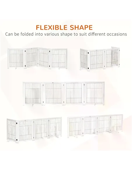 PawHut Freestanding Folding Pet Gate 4 Panels Dog Puppy Barrier with Support Feet