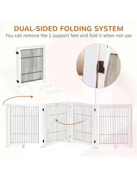 PawHut Freestanding Folding Pet Gate 4 Panels Dog Puppy Barrier with Support Feet