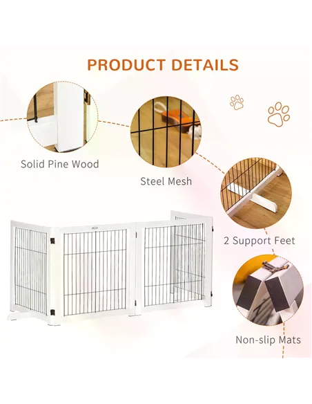 PawHut Freestanding Folding Pet Gate 4 Panels Dog Puppy Barrier with Support Feet