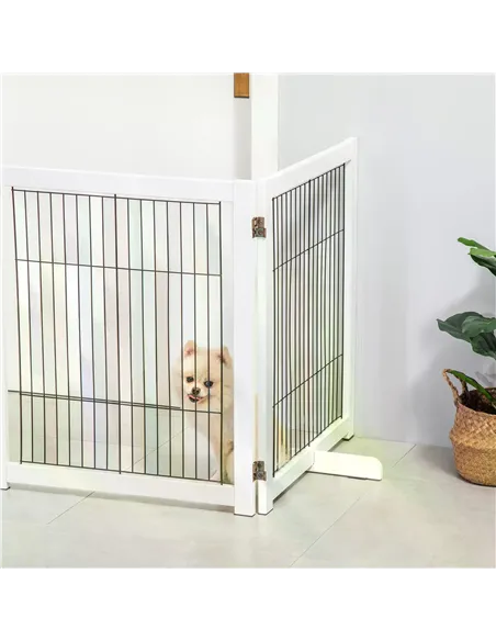 PawHut Freestanding Folding Pet Gate 4 Panels Dog Puppy Barrier with Support Feet