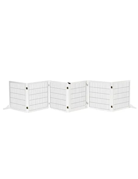 PawHut Wooden Pet Gate, Freestanding Dog Safety Barrier, w/ 2 Support Feet, White