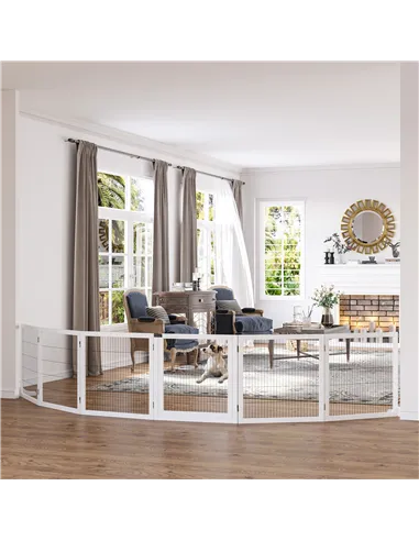 PawHut Wooden Pet Gate, Freestanding Dog Safety Barrier, w/ 2 Support Feet, White