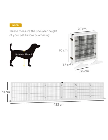 PawHut Wooden Pet Gate, Freestanding Dog Safety Barrier, w/ 2 Support Feet, White