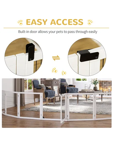 PawHut Wooden Pet Gate, Freestanding Dog Safety Barrier, w/ 2 Support Feet, White