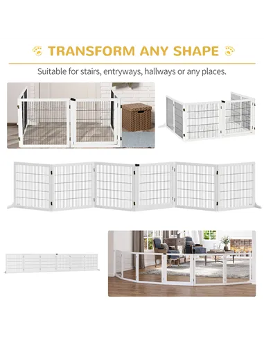 PawHut Wooden Pet Gate, Freestanding Dog Safety Barrier, w/ 2 Support Feet, White