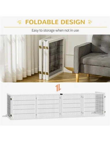 PawHut Wooden Pet Gate, Freestanding Dog Safety Barrier, w/ 2 Support Feet, White