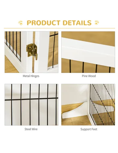 PawHut Wooden Pet Gate, Freestanding Dog Safety Barrier, w/ 2 Support Feet, White