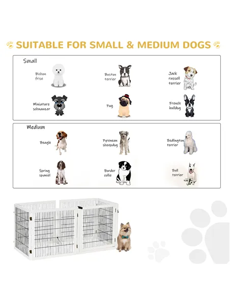 PawHut Wooden Pet Gate, Freestanding Dog Safety Barrier, w/ 2 Support Feet, White