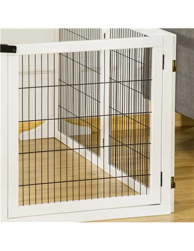 PawHut Wooden Pet Gate, Freestanding Dog Safety Barrier, w/ 2 Support Feet, White