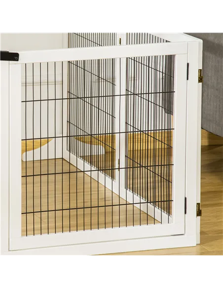 PawHut Wooden Pet Gate, Freestanding Dog Safety Barrier, w/ 2 Support Feet, White