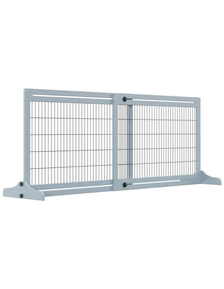 PawHut Freestanding Dog Gate, Foldable Pet Fence, Indoor Wood Barrier, Stair Gate with Support Feet, for Doorway, Hallway, Small