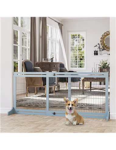 PawHut Freestanding Dog Gate, Foldable Pet Fence, Indoor Wood Barrier, Stair Gate with Support Feet, for Doorway, Hallway, Small