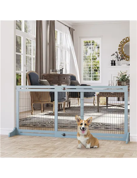 PawHut Freestanding Dog Gate, Foldable Pet Fence, Indoor Wood Barrier, Stair Gate with Support Feet, for Doorway, Hallway, Small