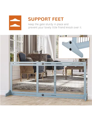 PawHut Freestanding Dog Gate, Foldable Pet Fence, Indoor Wood Barrier, Stair Gate with Support Feet, for Doorway, Hallway, Small