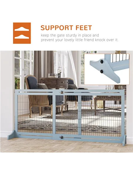 PawHut Freestanding Dog Gate, Foldable Pet Fence, Indoor Wood Barrier, Stair Gate with Support Feet, for Doorway, Hallway, Small