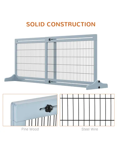 PawHut Freestanding Dog Gate, Foldable Pet Fence, Indoor Wood Barrier, Stair Gate with Support Feet, for Doorway, Hallway, Small