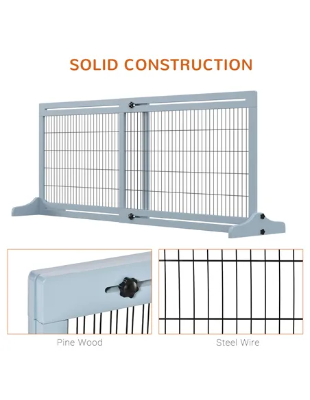 PawHut Freestanding Dog Gate, Foldable Pet Fence, Indoor Wood Barrier, Stair Gate with Support Feet, for Doorway, Hallway, Small