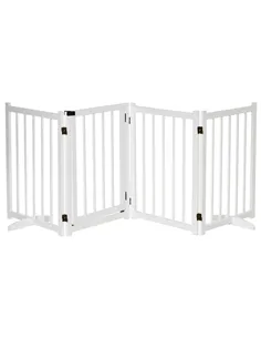 PawHut Wooden Dog Gate, Dog Fence Indoor, 80 cm Tall Freestanding Pet Gate for Small and Medium Dogs with 4 Panels, 2 Support Fe