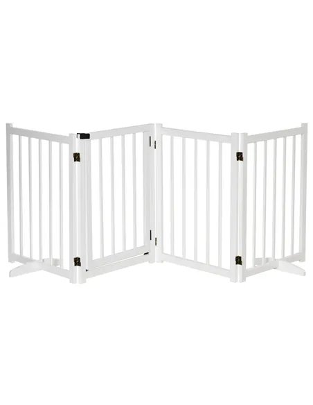 PawHut Wooden Dog Gate, Dog Fence Indoor, 80 cm Tall Freestanding Pet Gate for Small and Medium Dogs with 4 Panels, 2 Support Fe