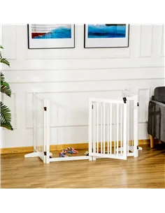PawHut Wooden Dog Gate, Dog Fence Indoor, 80 cm Tall Freestanding Pet Gate for Small and Medium Dogs with 4 Panels, 2 Support Fe 2