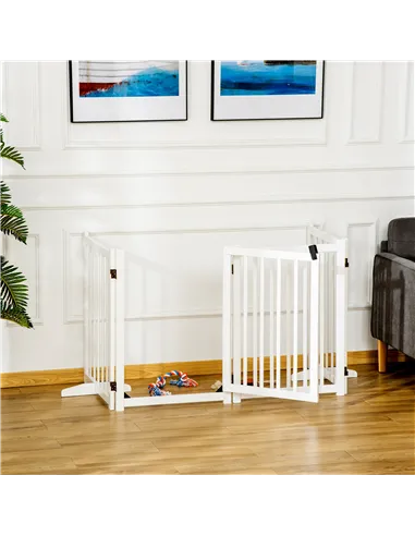 PawHut Wooden Dog Gate, Dog Fence Indoor, 80 cm Tall Freestanding Pet Gate for Small and Medium Dogs with 4 Panels, 2 Support Fe