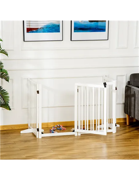 PawHut Wooden Dog Gate, Dog Fence Indoor, 80 cm Tall Freestanding Pet Gate for Small and Medium Dogs with 4 Panels, 2 Support Fe