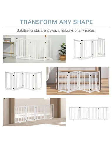 PawHut Wooden Dog Gate, Dog Fence Indoor, 80 cm Tall Freestanding Pet Gate for Small and Medium Dogs with 4 Panels, 2 Support Fe