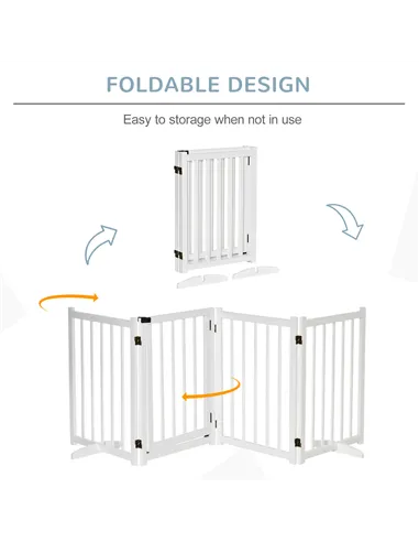 PawHut Wooden Dog Gate, Dog Fence Indoor, 80 cm Tall Freestanding Pet Gate for Small and Medium Dogs with 4 Panels, 2 Support Fe