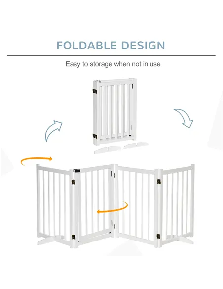 PawHut Wooden Dog Gate, Dog Fence Indoor, 80 cm Tall Freestanding Pet Gate for Small and Medium Dogs with 4 Panels, 2 Support Fe