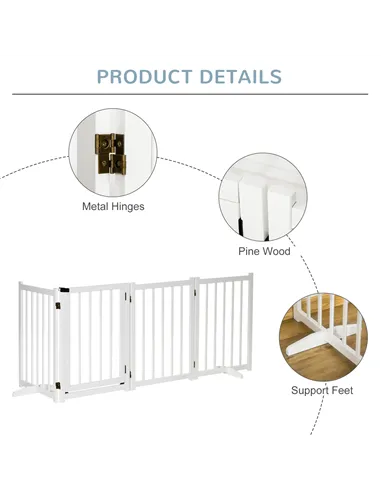 PawHut Wooden Dog Gate, Dog Fence Indoor, 80 cm Tall Freestanding Pet Gate for Small and Medium Dogs with 4 Panels, 2 Support Fe