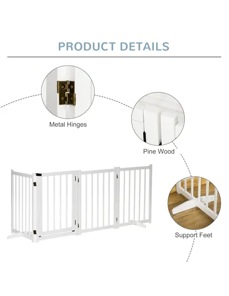 PawHut Wooden Dog Gate, Dog Fence Indoor, 80 cm Tall Freestanding Pet Gate for Small and Medium Dogs with 4 Panels, 2 Support Fe