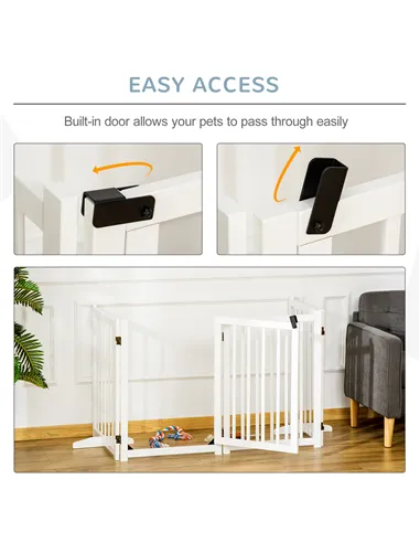 PawHut Wooden Dog Gate, Dog Fence Indoor, 80 cm Tall Freestanding Pet Gate for Small and Medium Dogs with 4 Panels, 2 Support Fe