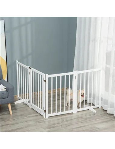 PawHut Wooden Dog Gate, Dog Fence Indoor, 80 cm Tall Freestanding Pet Gate for Small and Medium Dogs with 4 Panels, 2 Support Fe