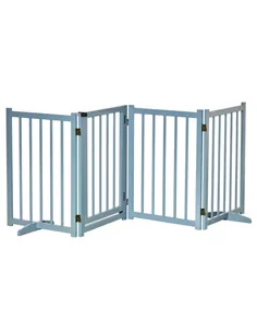 PawHut Pet Gate Wooden Foldable Dog Safety Barrier w/ 4 Panels for Small and Medium Dogs Blue