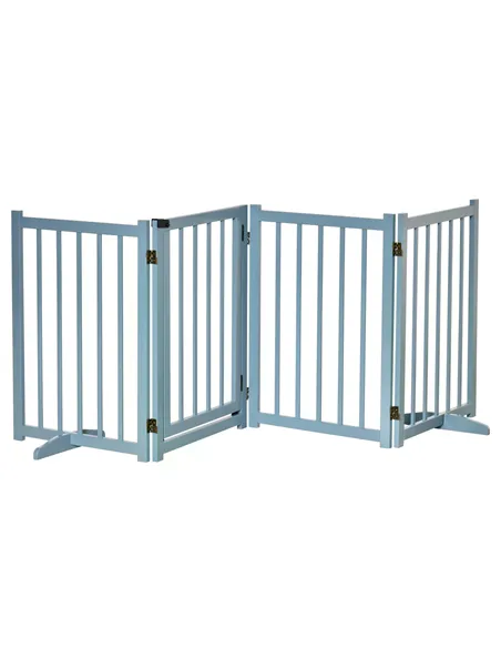 PawHut Pet Gate Wooden Foldable Dog Safety Barrier w/ 4 Panels for Small and Medium Dogs Blue