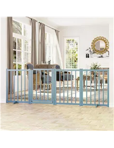 PawHut Pet Gate Wooden Foldable Dog Safety Barrier w/ 4 Panels for Small and Medium Dogs Blue 2