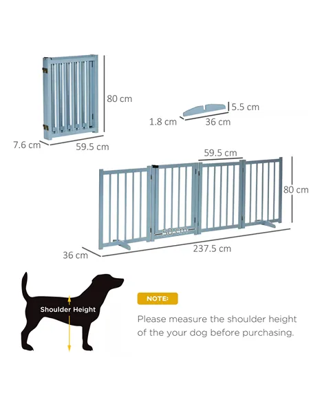 PawHut Pet Gate Wooden Foldable Dog Safety Barrier w/ 4 Panels for Small and Medium Dogs Blue