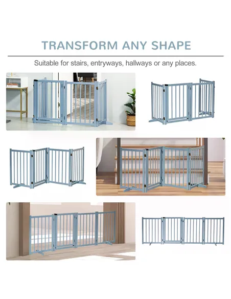 PawHut Pet Gate Wooden Foldable Dog Safety Barrier w/ 4 Panels for Small and Medium Dogs Blue