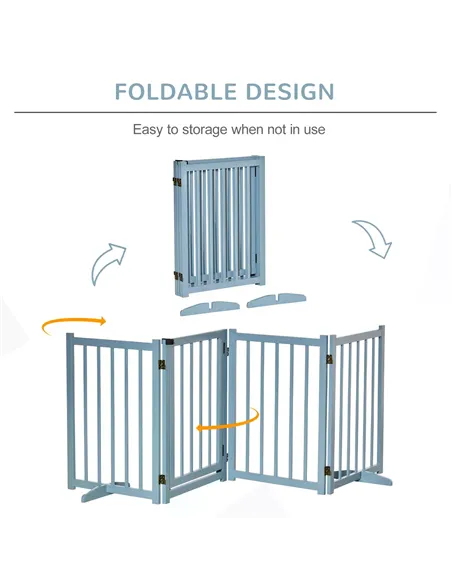 PawHut Pet Gate Wooden Foldable Dog Safety Barrier w/ 4 Panels for Small and Medium Dogs Blue