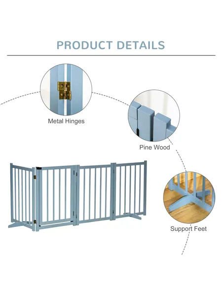 PawHut Pet Gate Wooden Foldable Dog Safety Barrier w/ 4 Panels for Small and Medium Dogs Blue