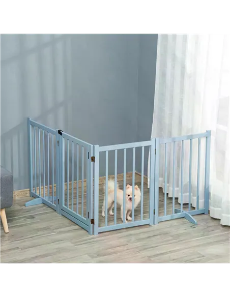 PawHut Pet Gate Wooden Foldable Dog Safety Barrier w/ 4 Panels for Small and Medium Dogs Blue