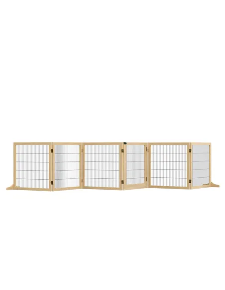 PawHut Wooden Pet Gate, Freestanding Dog Safety Barrier with Two Support Feet - Natural Tone