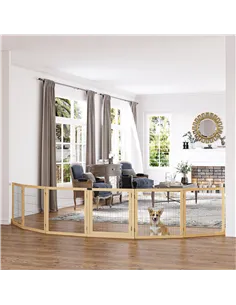 PawHut Wooden Pet Gate, Freestanding Dog Safety Barrier with Two Support Feet - Natural Tone 2
