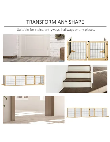 PawHut Wooden Pet Gate, Freestanding Dog Safety Barrier with Two Support Feet - Natural Tone