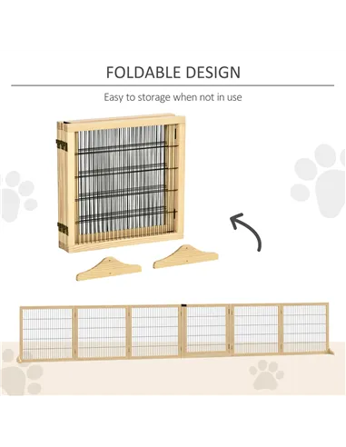 PawHut Wooden Pet Gate, Freestanding Dog Safety Barrier with Two Support Feet - Natural Tone