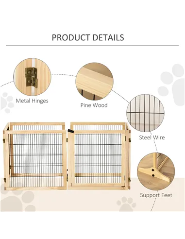 PawHut Wooden Pet Gate, Freestanding Dog Safety Barrier with Two Support Feet - Natural Tone